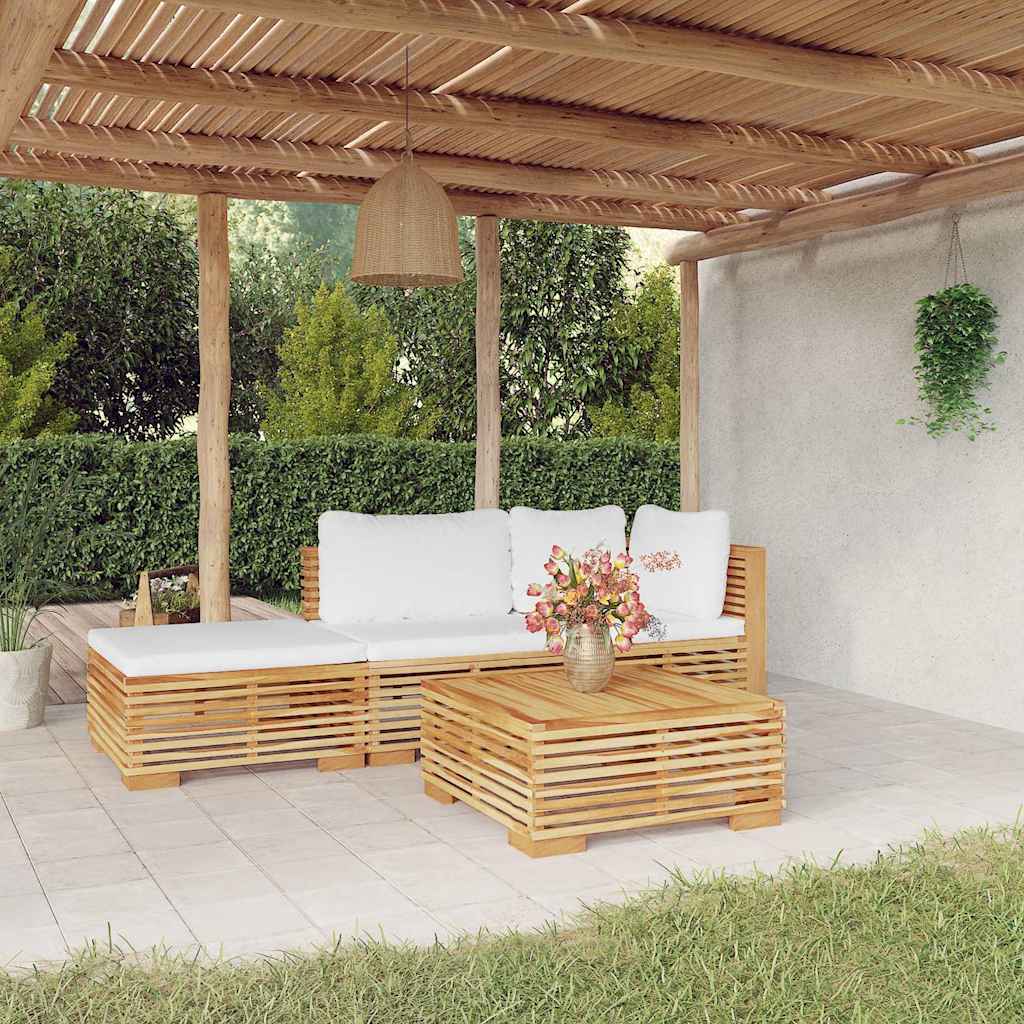 Loungegrupp för trädgården med dynor 4 delar massiv teak