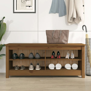 Skobänk honungsbrun 110x38x45,5 cm massiv furu