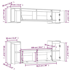 Tv-bänk 6 delar vit massiv furu