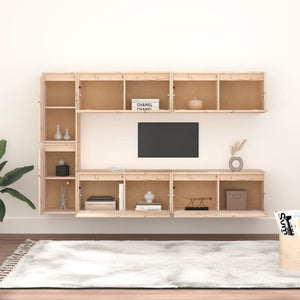 Tv-bänk 6 st massiv furu