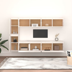 Tv-bänk 6 st vit massiv furu