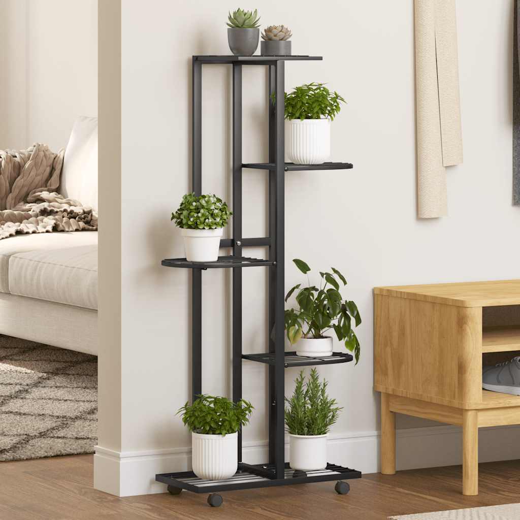 Växtställ på hjul 5 hyllor 44x23x100 cm svart järn