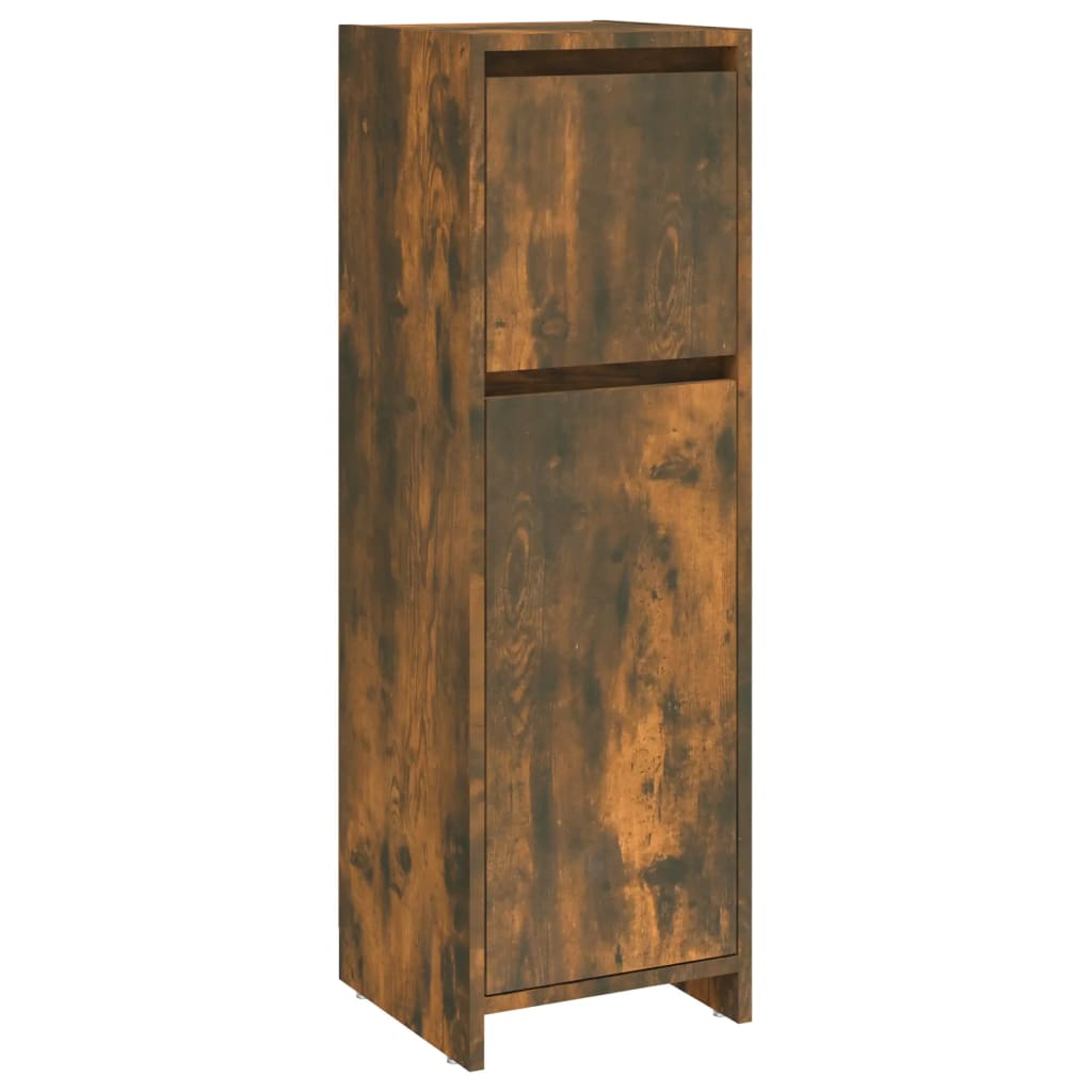 Badrumsskåp rökfärgad ek 30x30x95 cm konstruerat trä