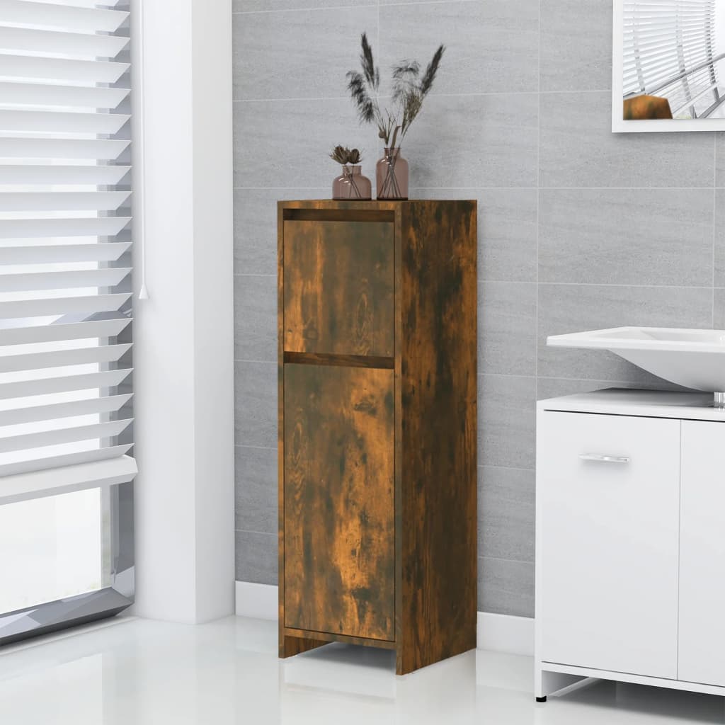 Badrumsskåp rökfärgad ek 30x30x95 cm konstruerat trä