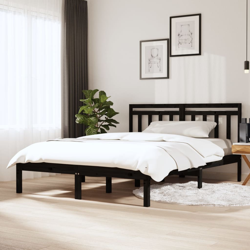 Sängram svart massiv furu 140x190 cm