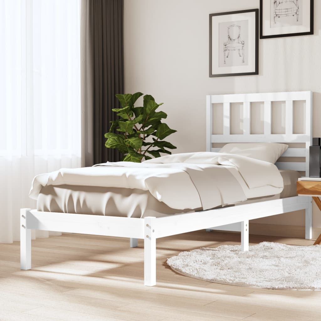 Sängram utan madrass vit 75x190 cm massiv furu