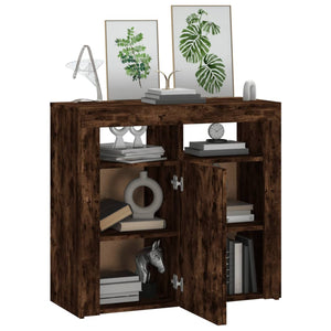 Skänk med LED-belysning rökfärgad ek 80x35x75 cm