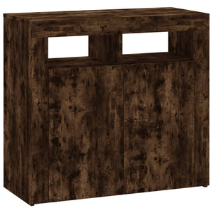 Skänk med LED-belysning rökfärgad ek 80x35x75 cm