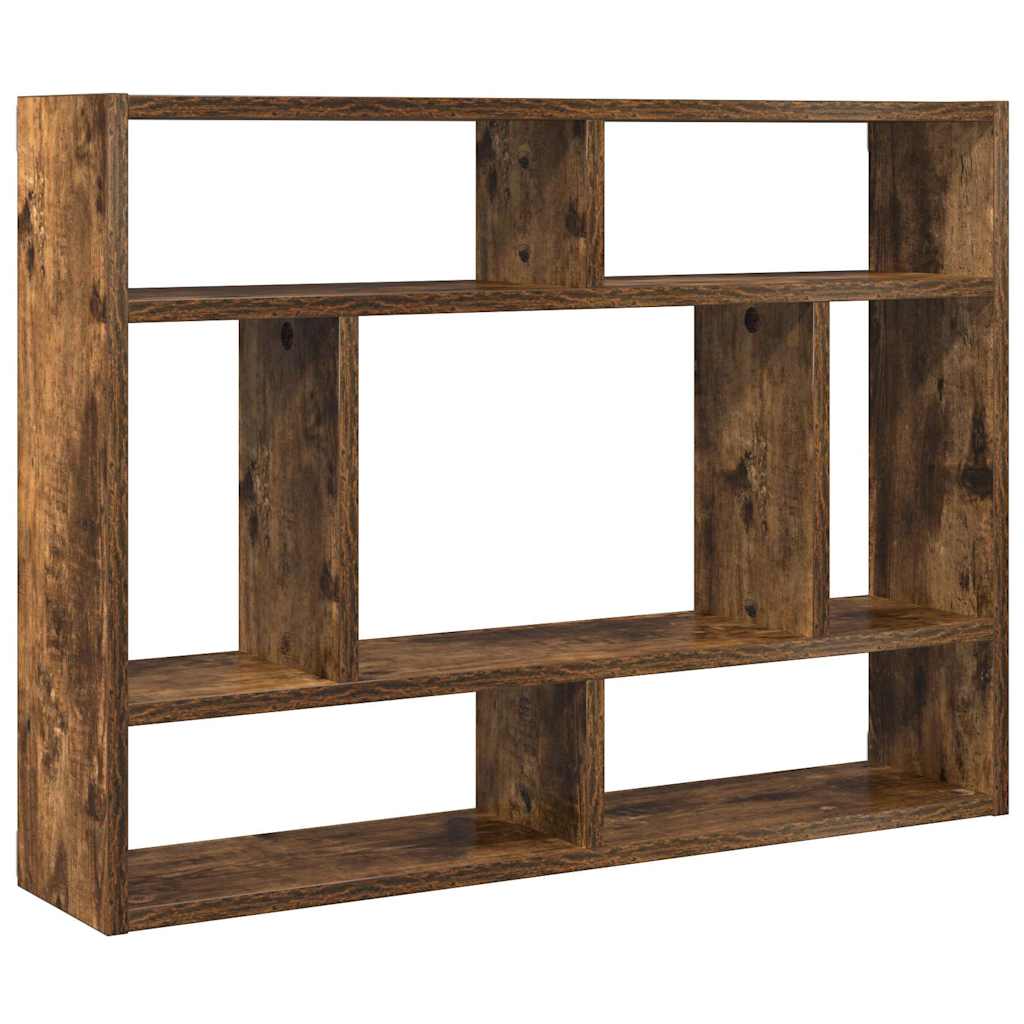 Vägghylla rökfärgad ek 75x16x55 cm konstruerat trä