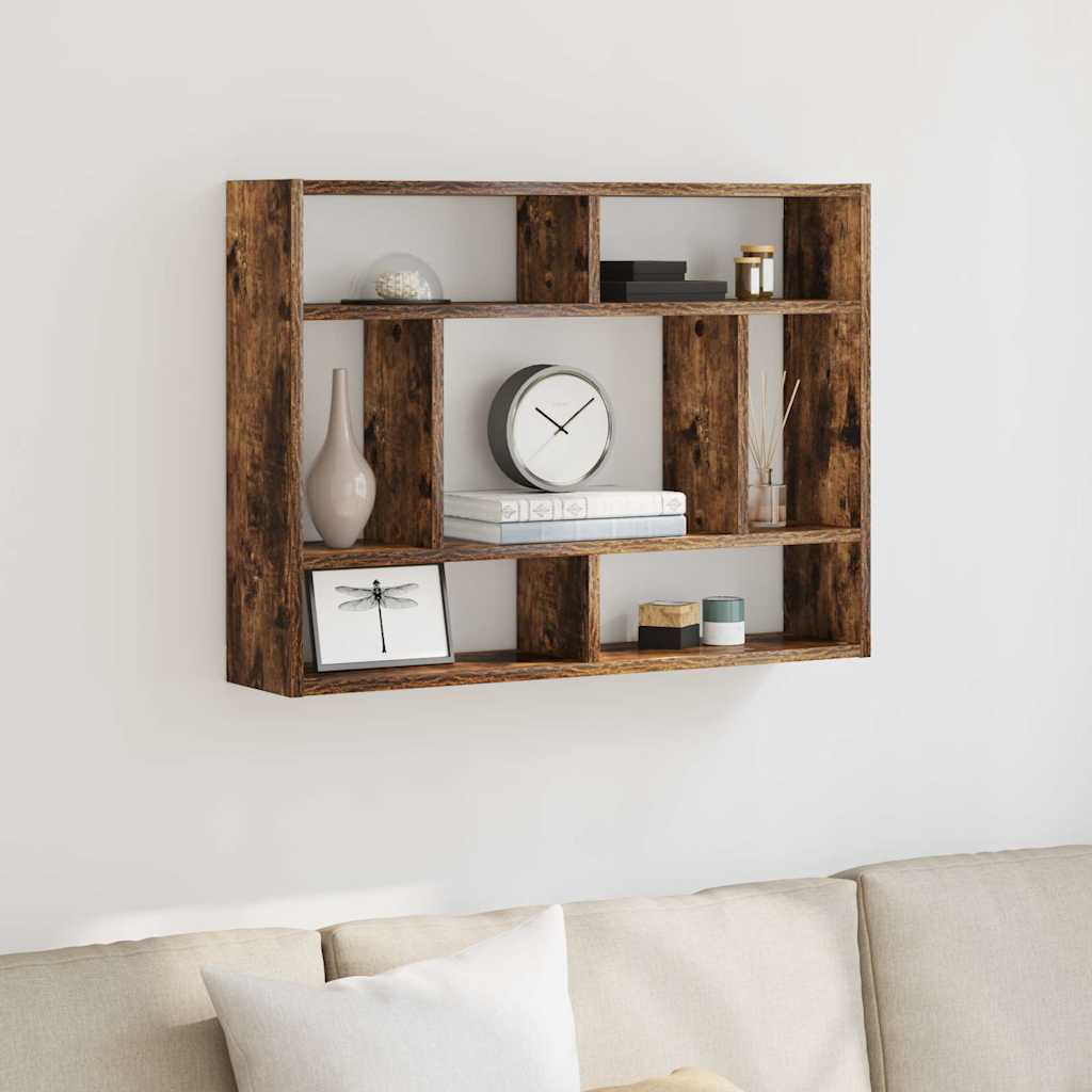 Vägghylla rökfärgad ek 75x16x55 cm konstruerat trä
