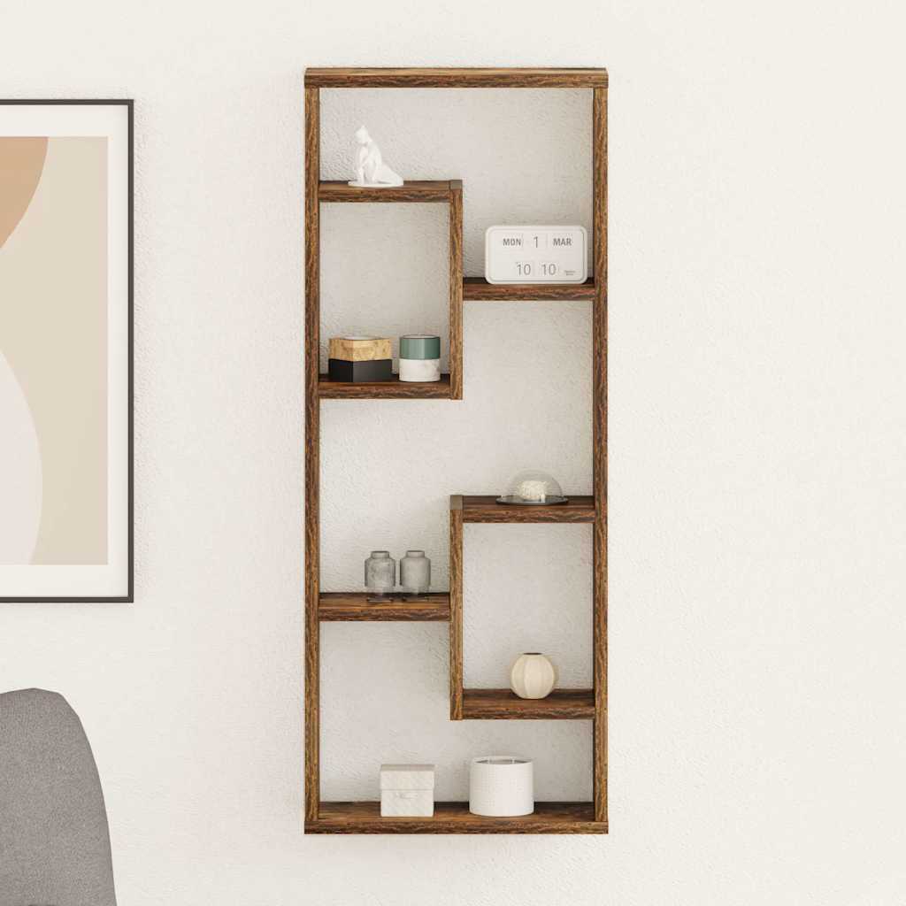 Vägghylla rökfärgad ek 36x16x90 cm konstruerat trä