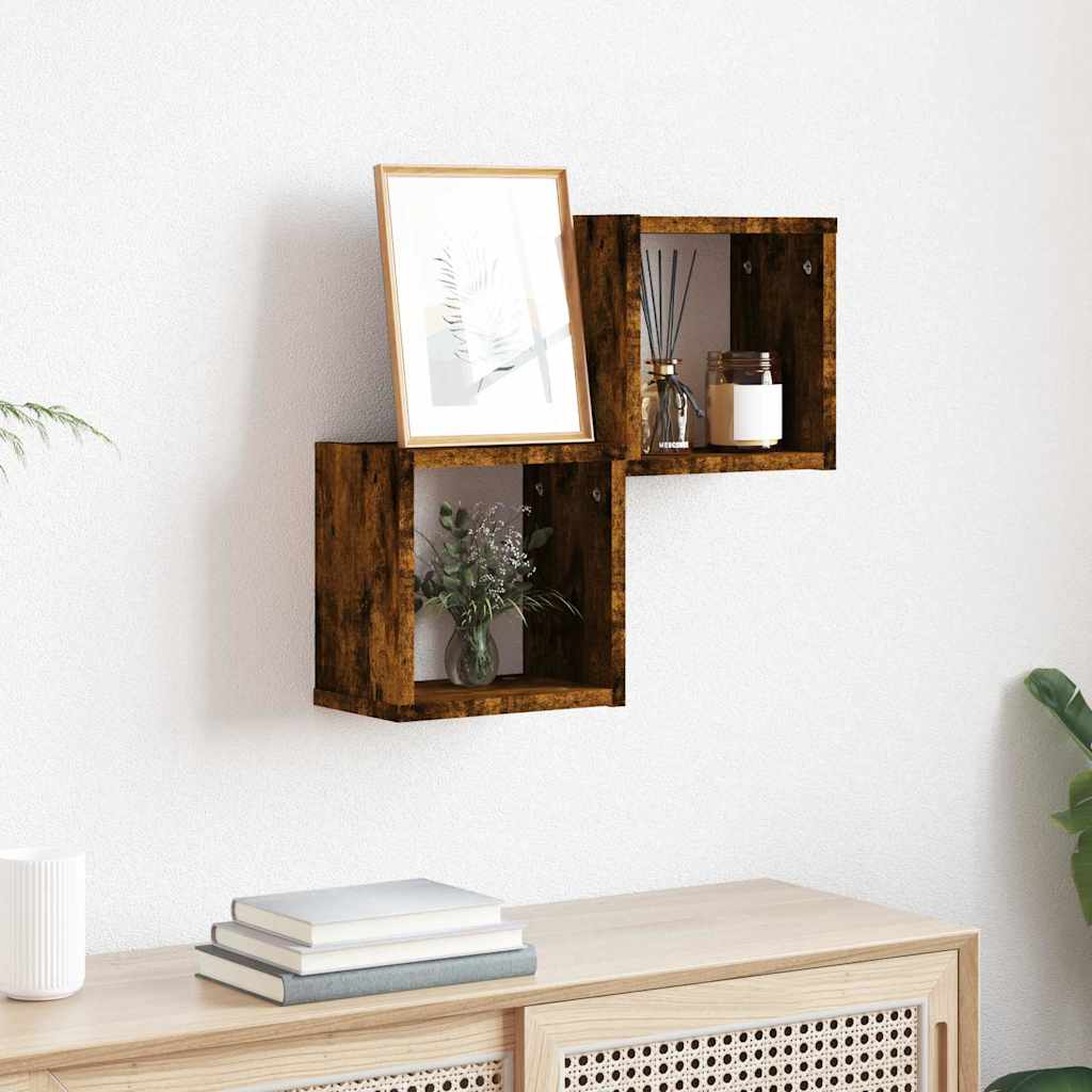 Vägg hyllor 2 st Rökt ek 26 x 15 x 26 cm Konstruerat trä