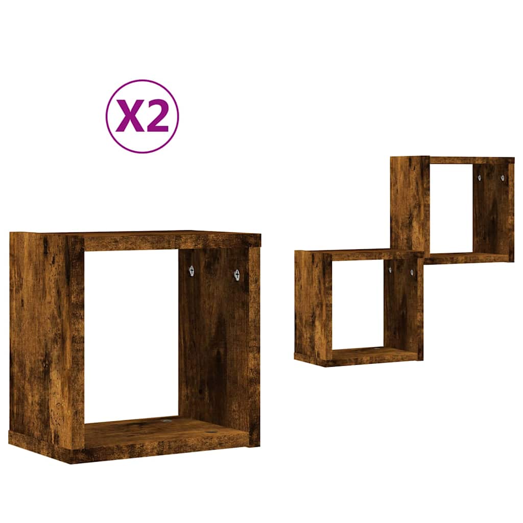 Vägg hyllor 2 st Rökt ek 26 x 15 x 26 cm Konstruerat trä