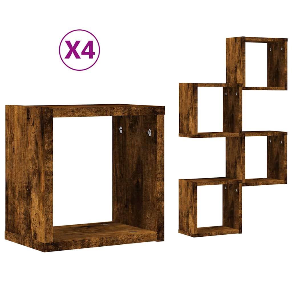 Vägg hyllor 4 st Rökt ek 26 x 15 x 26 cm Konstruerat trä