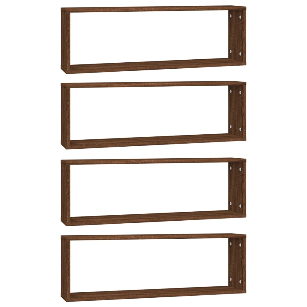 Vägghyllor 4 st brun ek 80x15x26,5 cm konstruerat trä