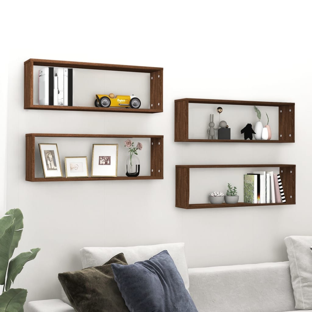 Vägghyllor 4 st brun ek 80x15x26,5 cm konstruerat trä