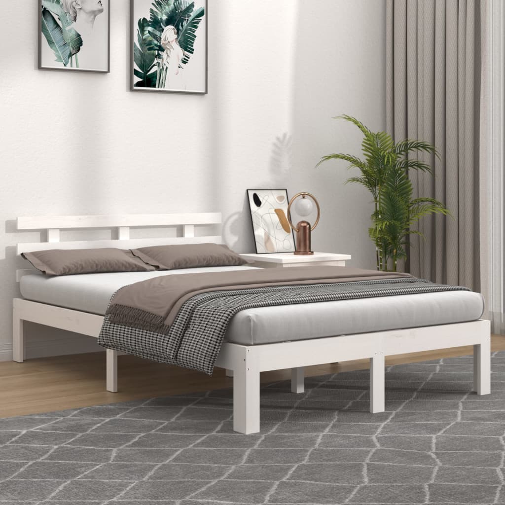 Sängram vit massivt trä 200x200 cm
