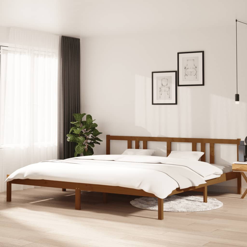 Sängram honungsbrun massivt trä 200x200 cm