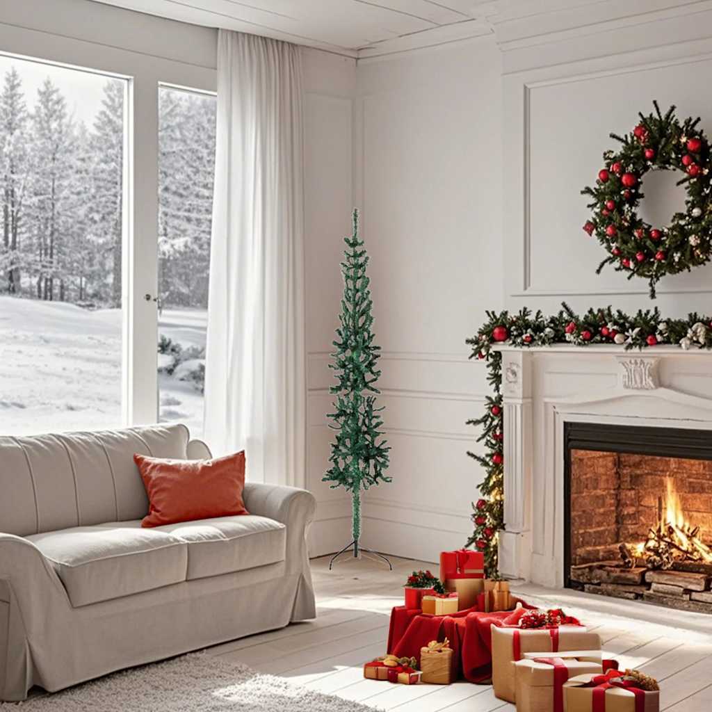 Smal halv plastgran med stativ grön 150 cm