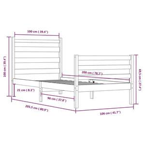 Sängram vit massiv furu 100x200 cm