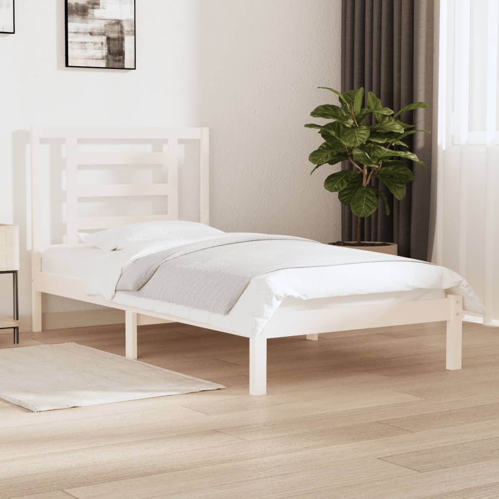 Sängram utan madrass vit 90x190 cm massiv furu