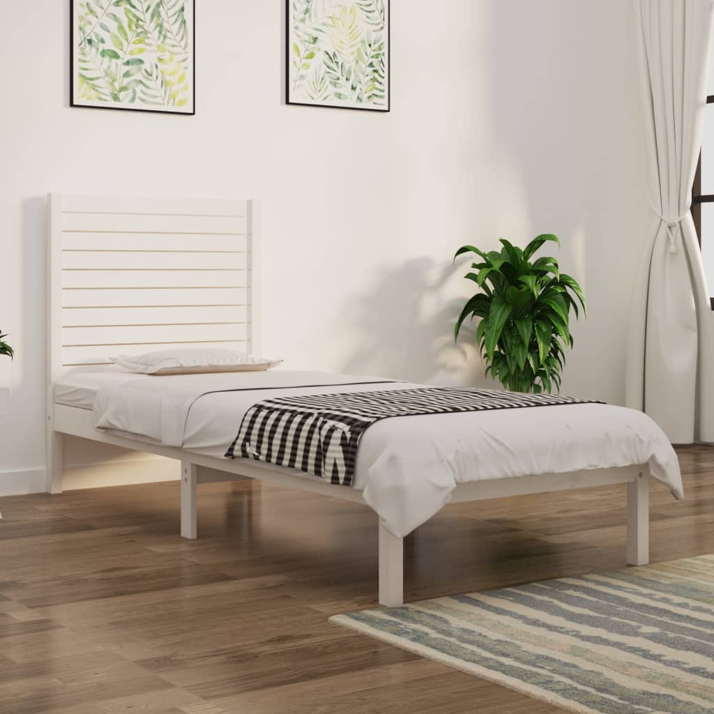 Sängram vit massivt trä 75x190 cm