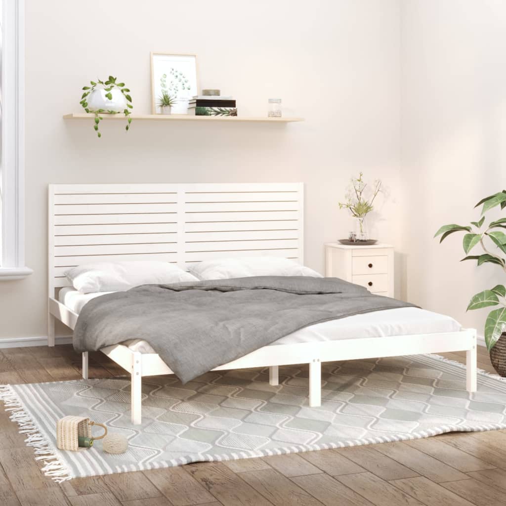 Sängram vit massivt trä 200x200 cm