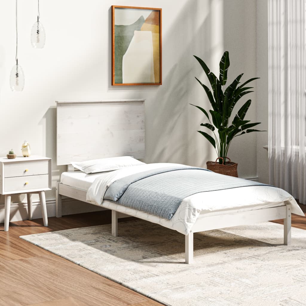 Sängram utan madrass vit 90x200 cm massiv furu
