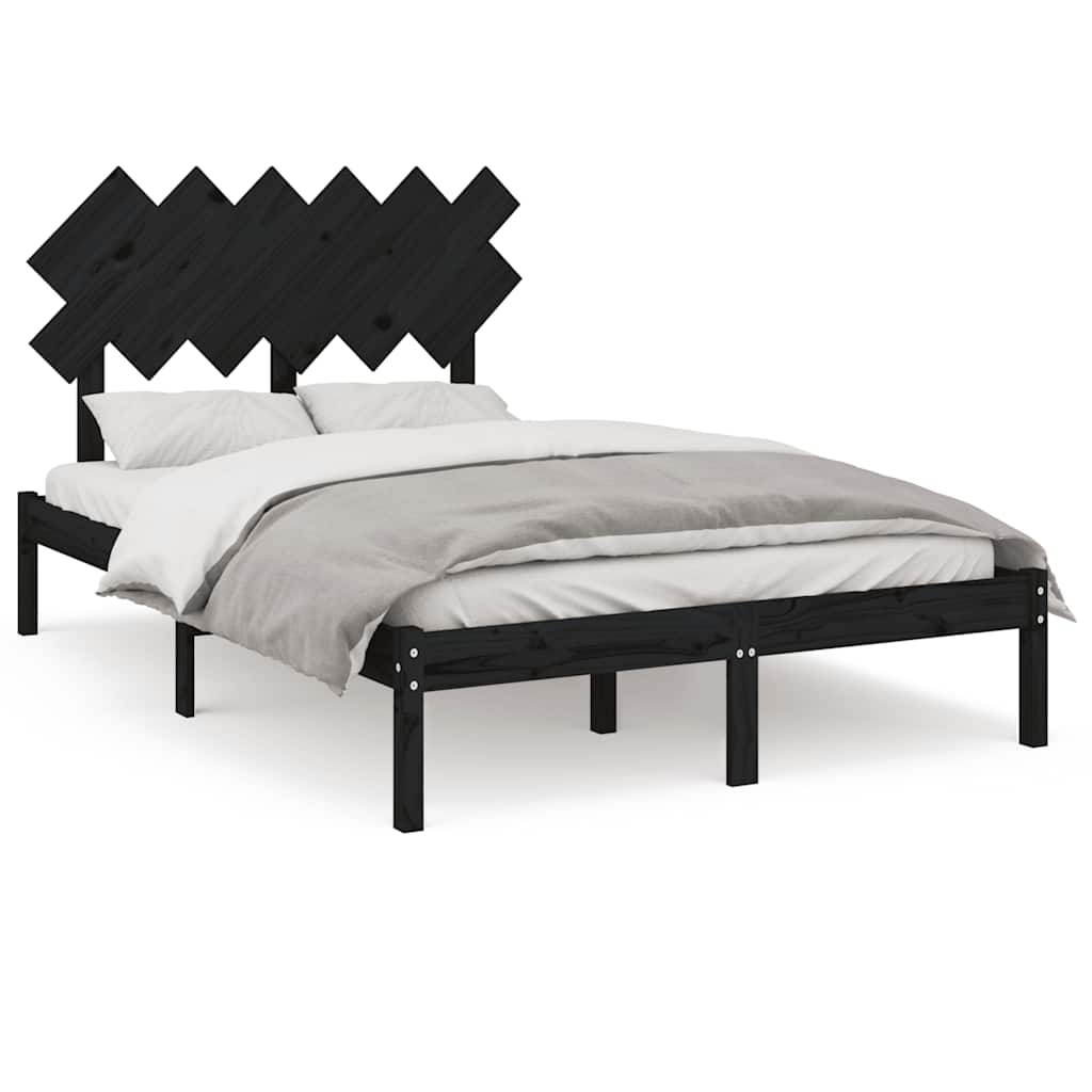 Sängram massiv furu 135x190 cm svart