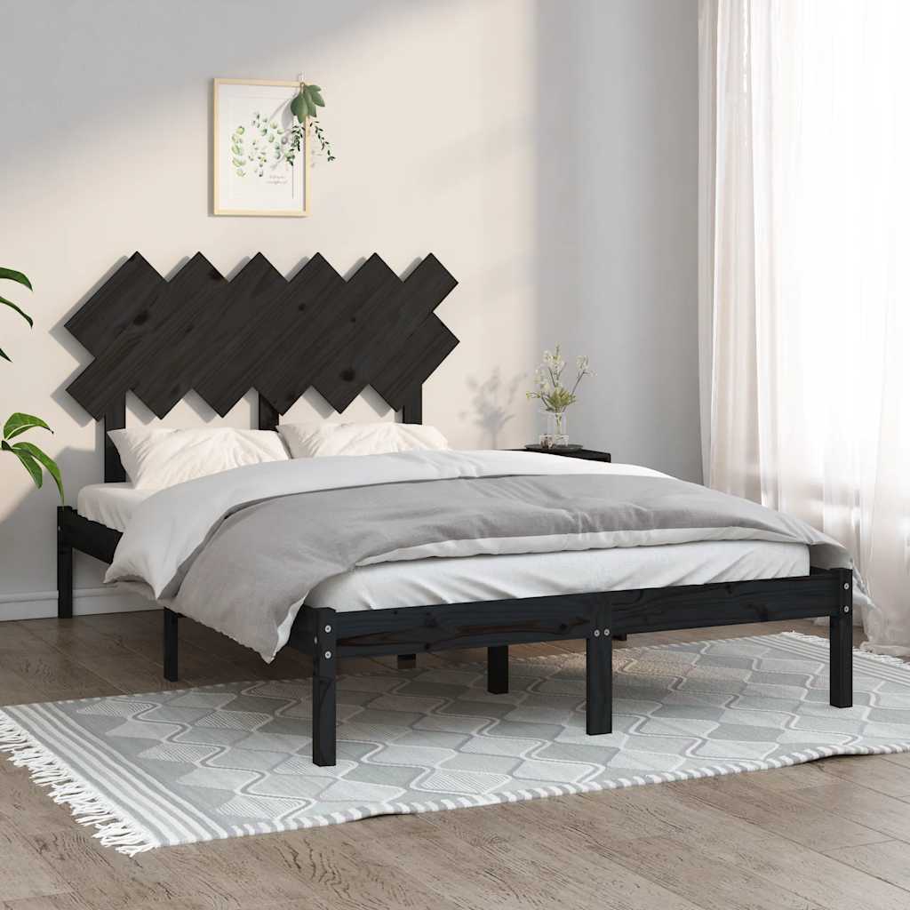 Sängram massiv furu 135x190 cm svart
