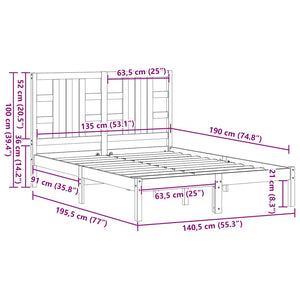 Sängram massivt trä 135x190 cm