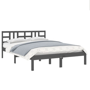 Sängram grå massivt trä 200x200 cm