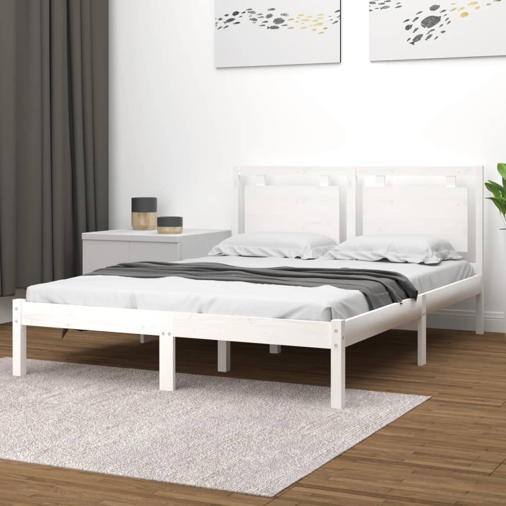 Sängram vit massivt trä 200x200 cm