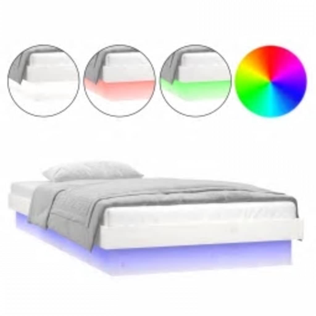 Sängram med LED 90x200 cm massivt trä vit