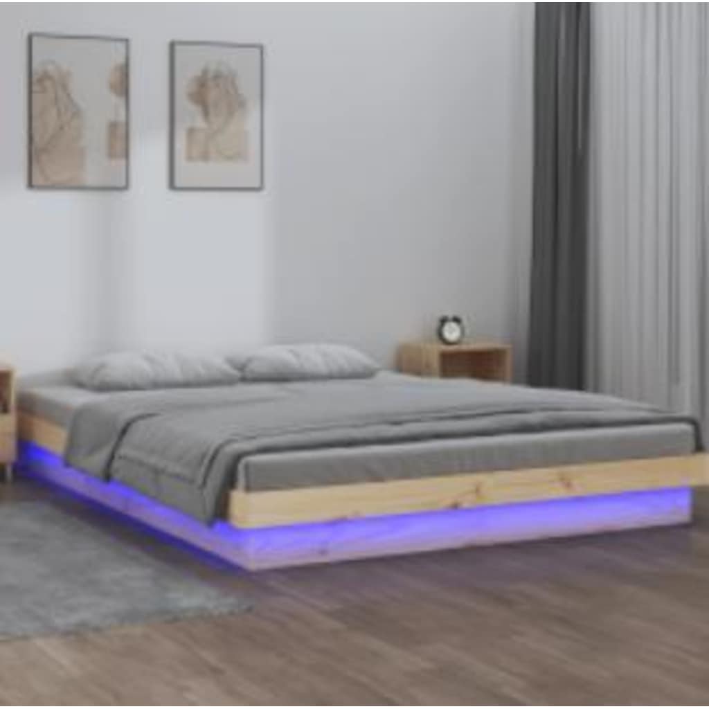 Sängram LED 140x200 cm massivt trä