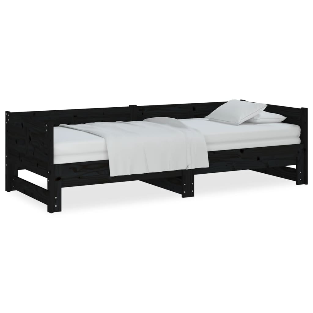Utdragbar dagbädd svart massiv furu 2x(90x200) cm