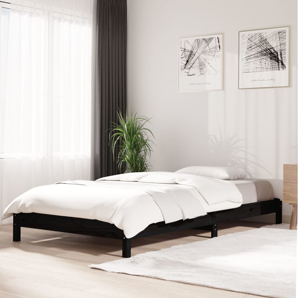 Stapelbar säng svart 75x190 cm massivt furuträ