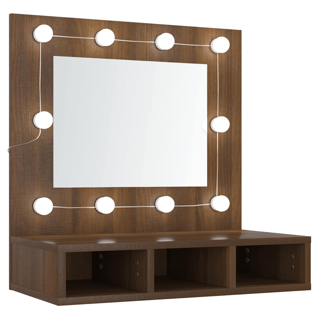 Spegelskåp med LED brun ek 60x31,5x62 cm