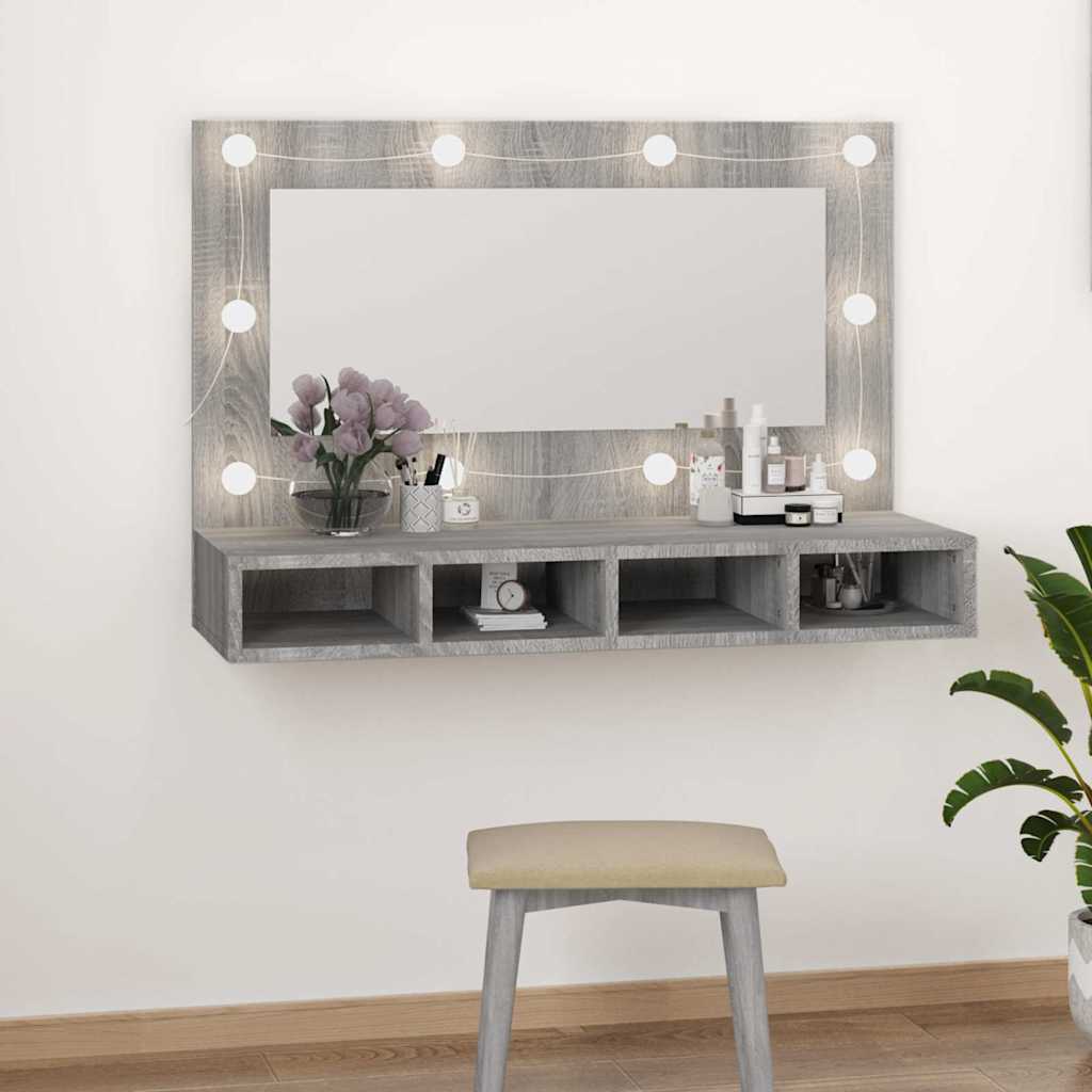 Spegelskåp med LED grå sonoma 90x31,5x62 cm