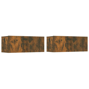 TV-bänkar 2 st rökfärgad ek 80x30x30 cm konstruerat trä