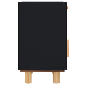 Sängbord 2 st svart massiv furu och naturlig rotting