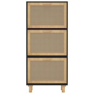 Skoskåp svart 52x25x115 cm konstruerat trä & naturlig rotting