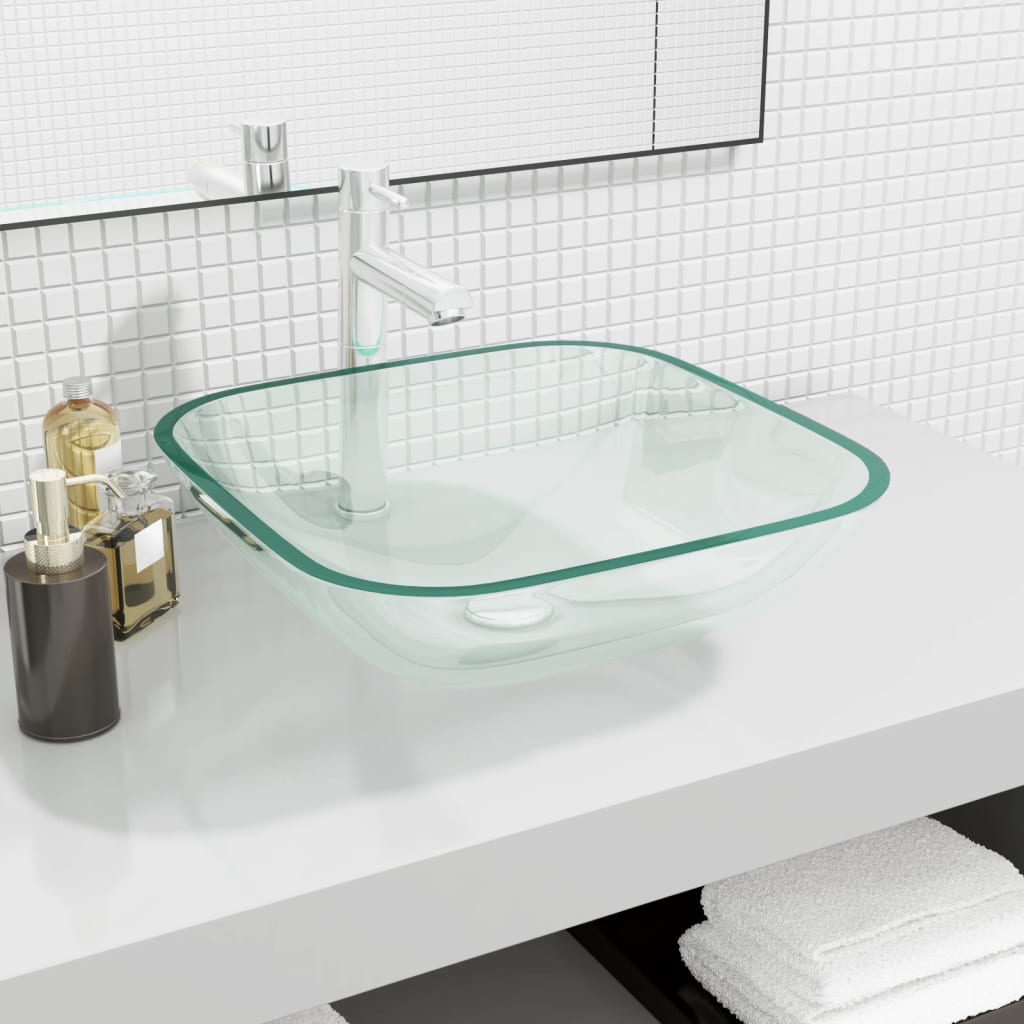 Handfat glas 42x42x14 cm transparent