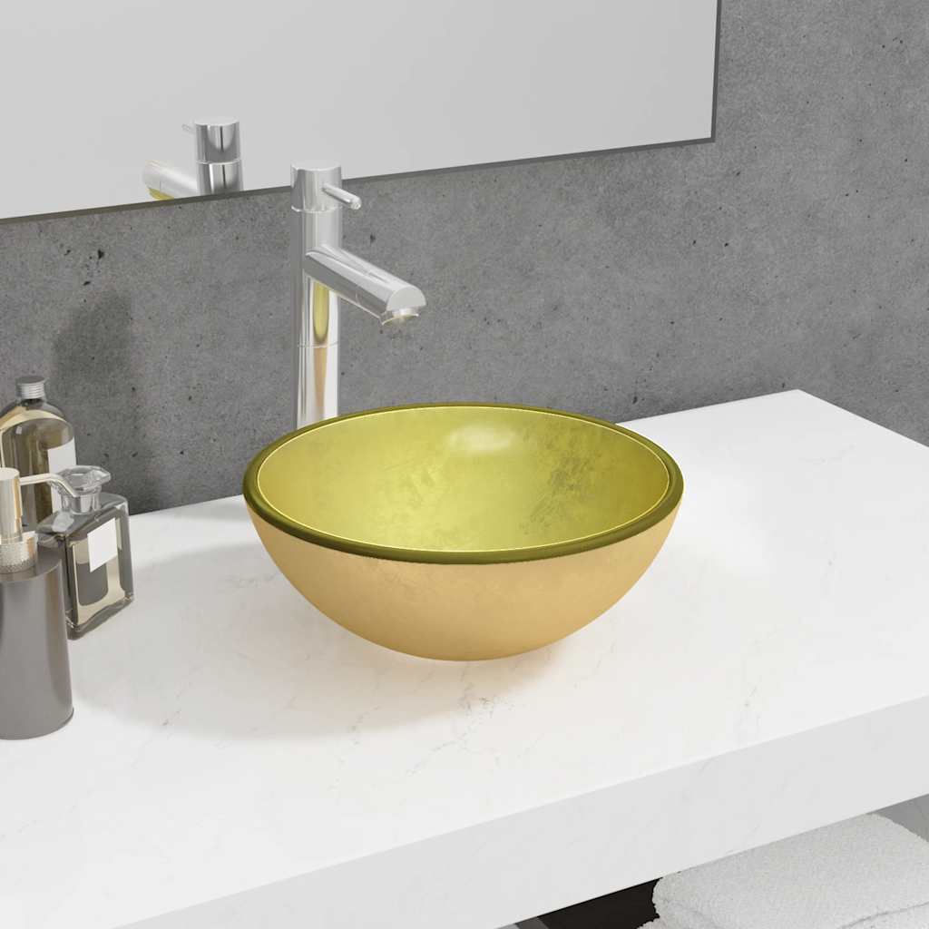 Handfat härdat glas 30x12 cm guld