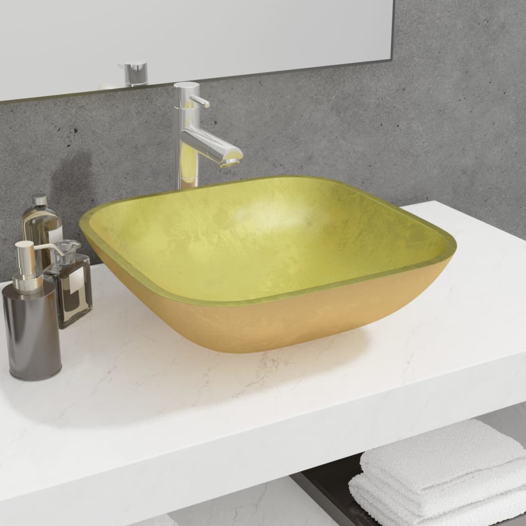 Handfat glas 42x42x14 cm guld