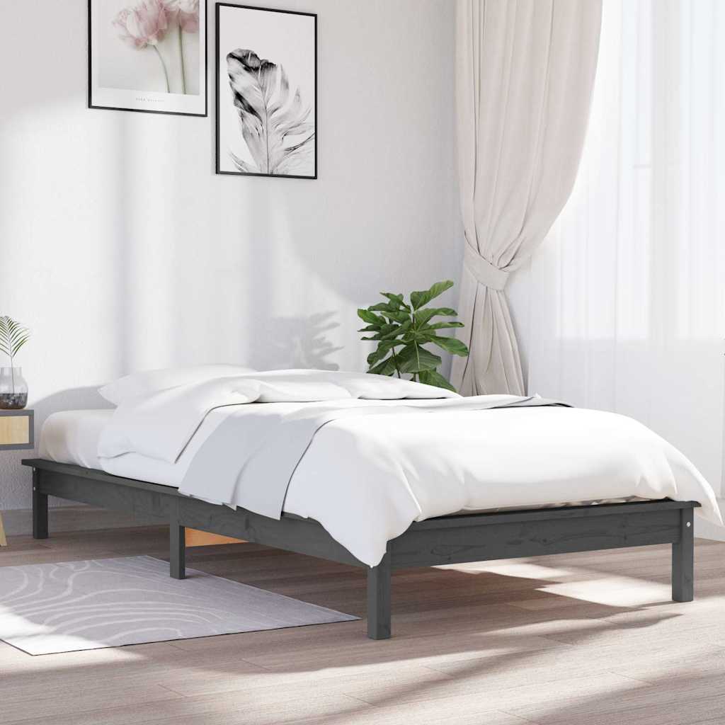 Sängram grå 90x200 cm massiv furu