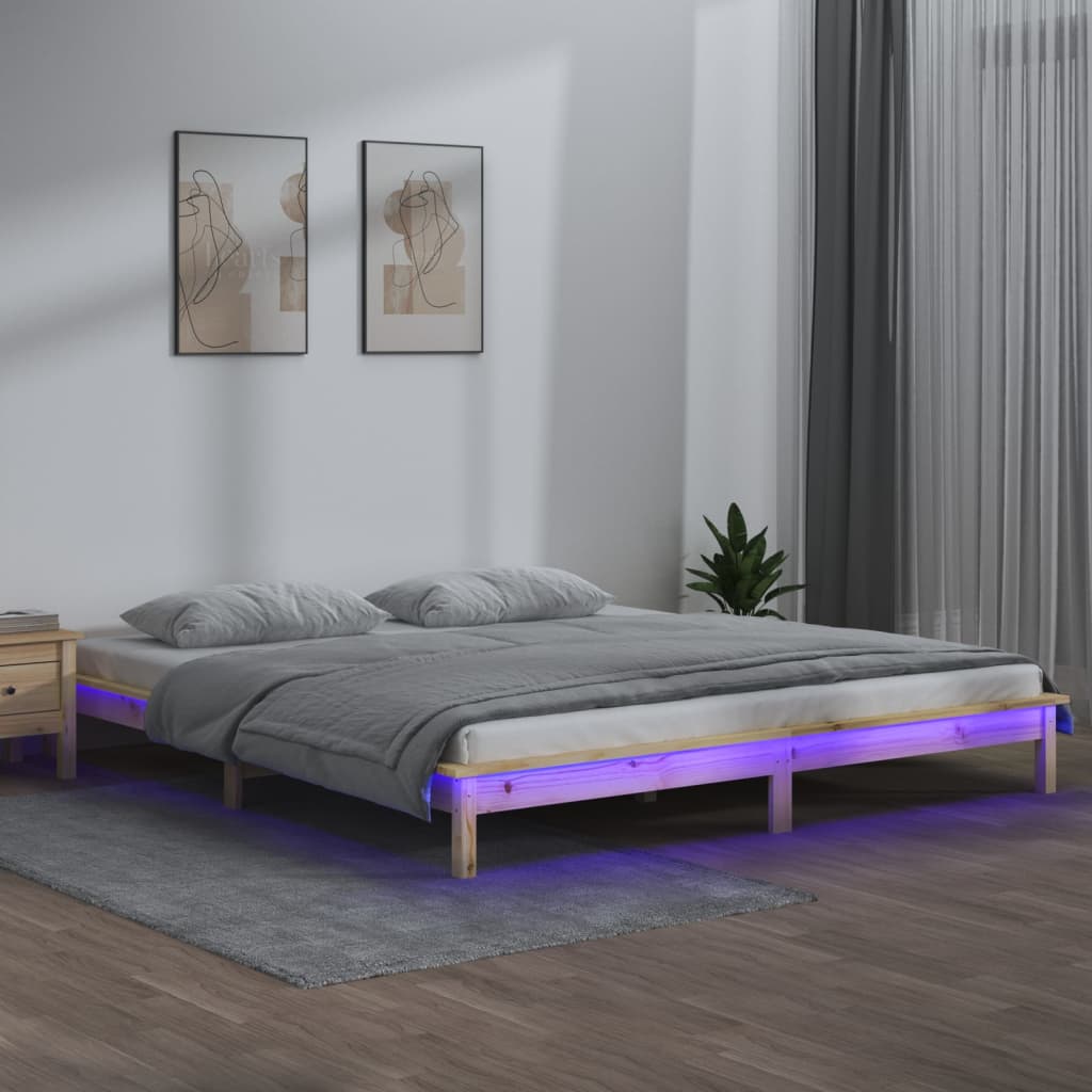 Sängram LED 120x200 cm massivt trä