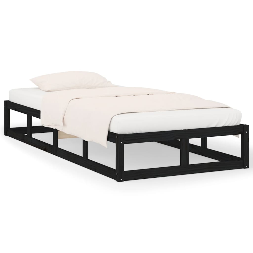 Sängram massiv furu 75x190 cm svart