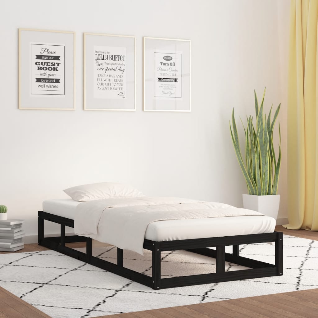 Sängram massiv furu 75x190 cm svart