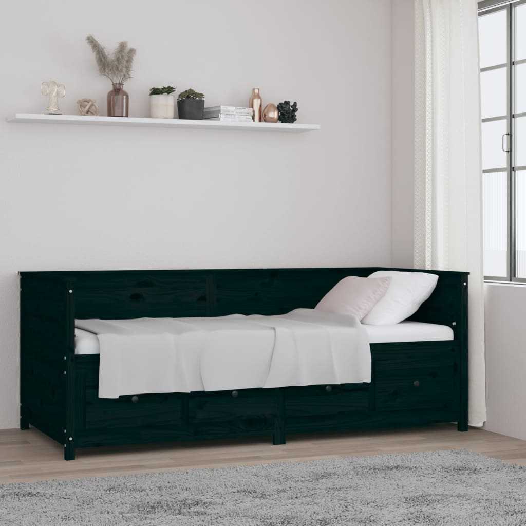 Dagbädd svart 90x200 cm massiv furu